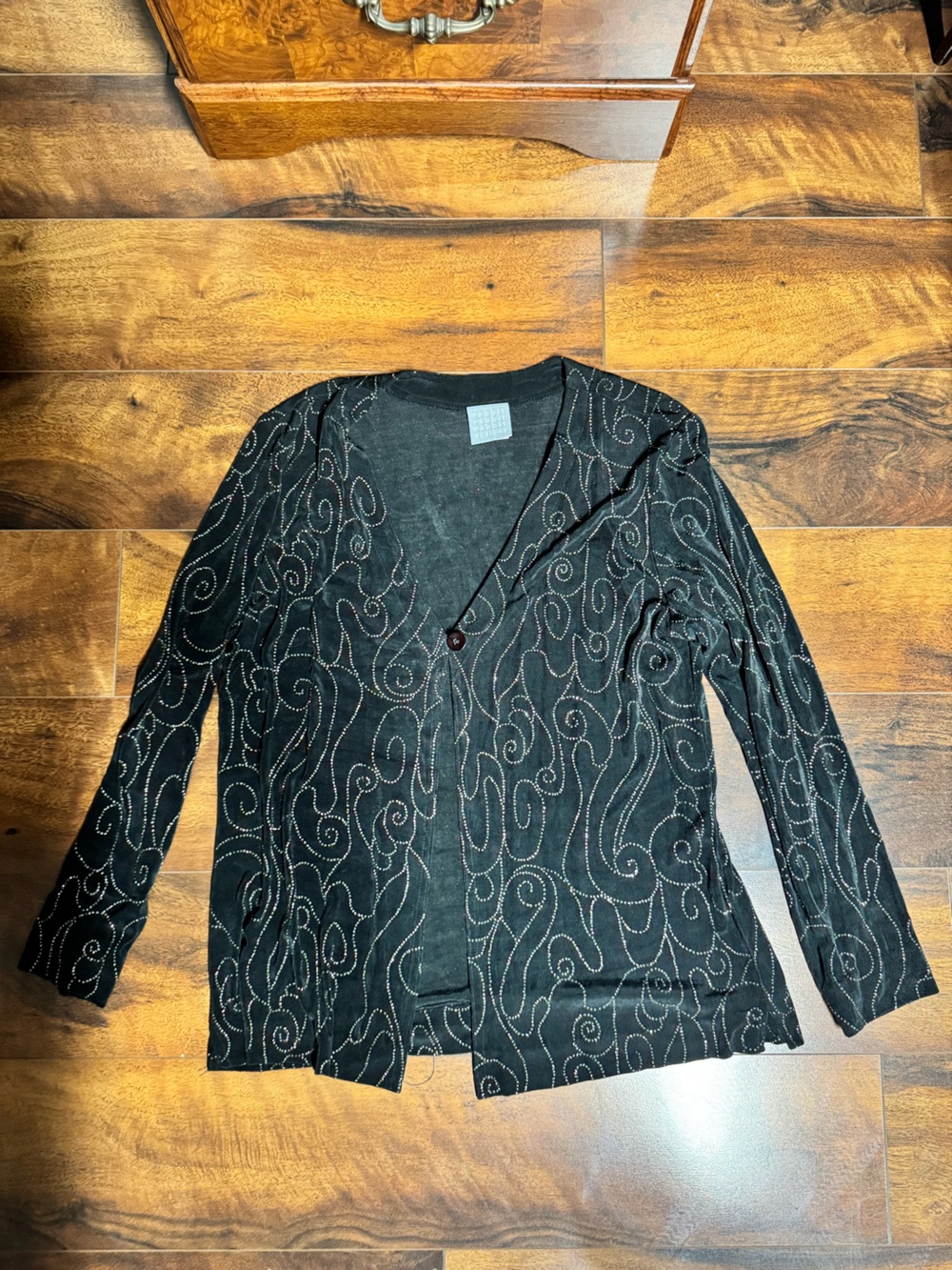 Rabbit Rabbit Rabbit Black Cardigan Blazer with Metallic Swirl Stitching